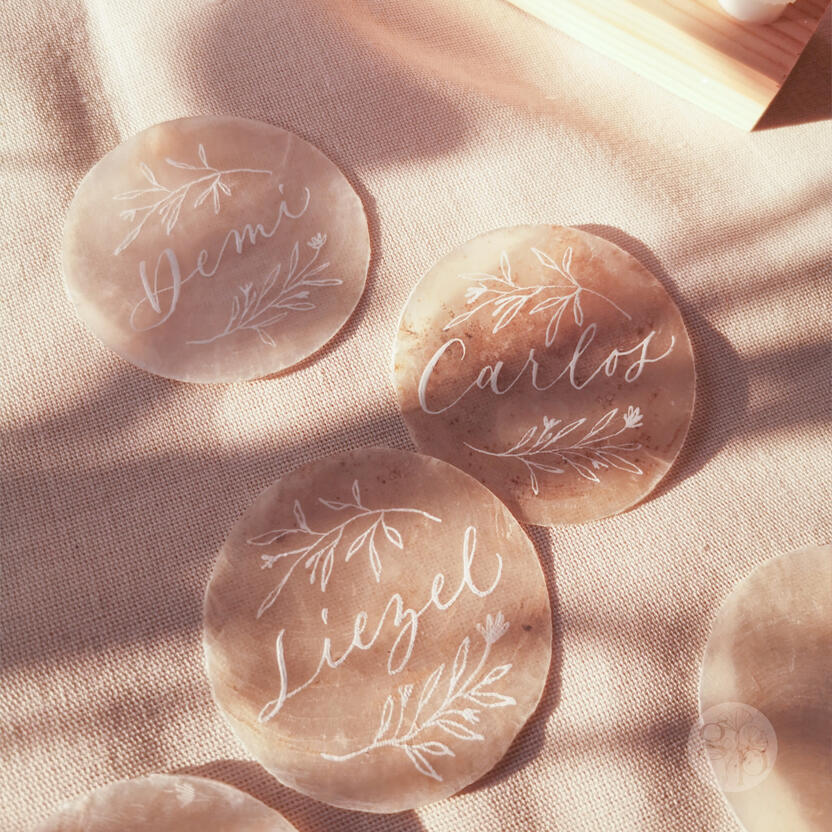 Capiz place cards for a beach wedding
